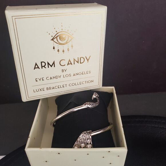 Arm Candy Peacock Bangle Wrap Bracelet Silver Tone with Crystal Accents NIB - Picture 6 of 7